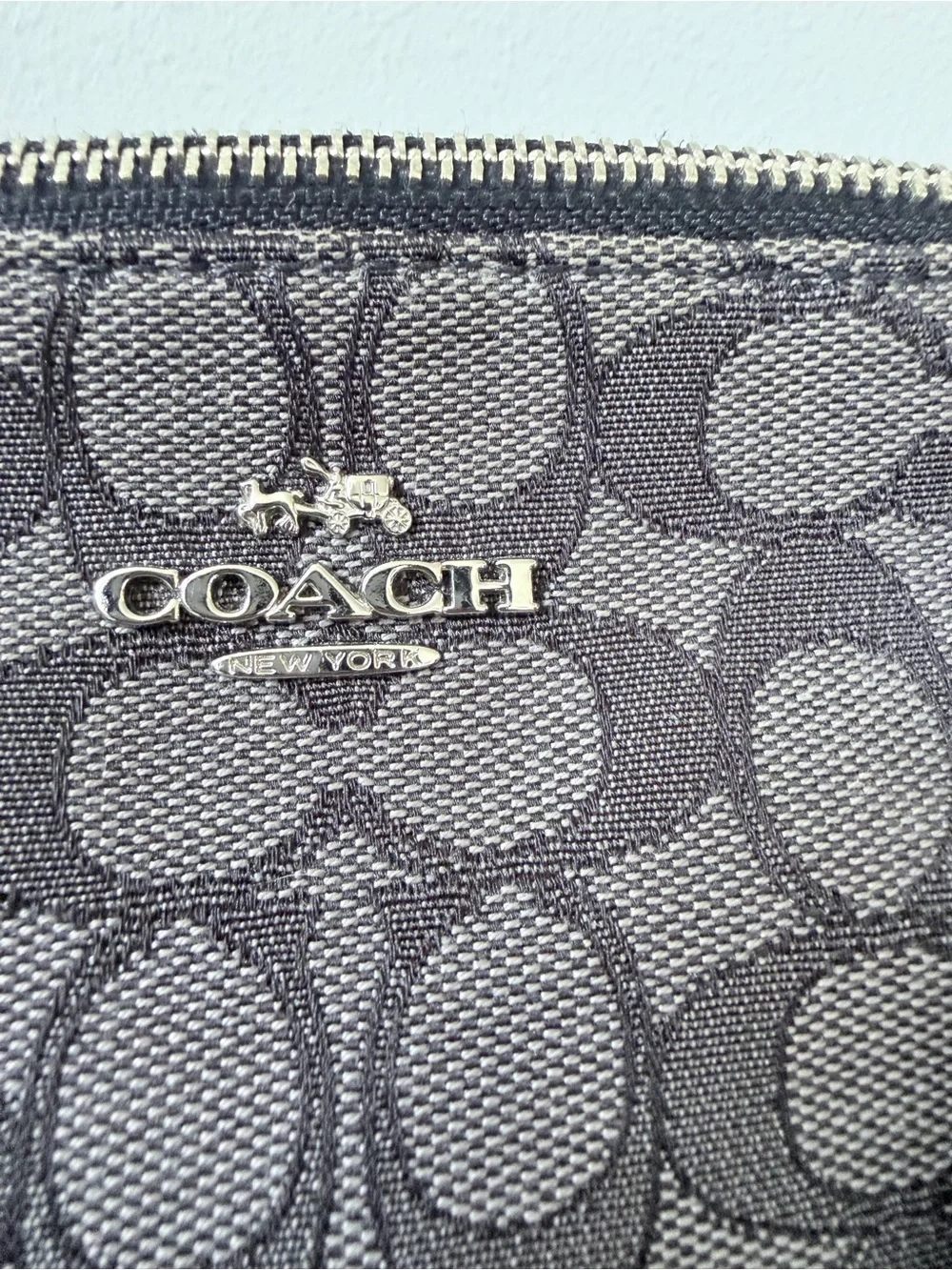 Coach Gray Signature Canvas Kelsey Satchel Bag with Black Leather Trim and Strap